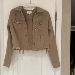 Risen distressed cropped denim jacket